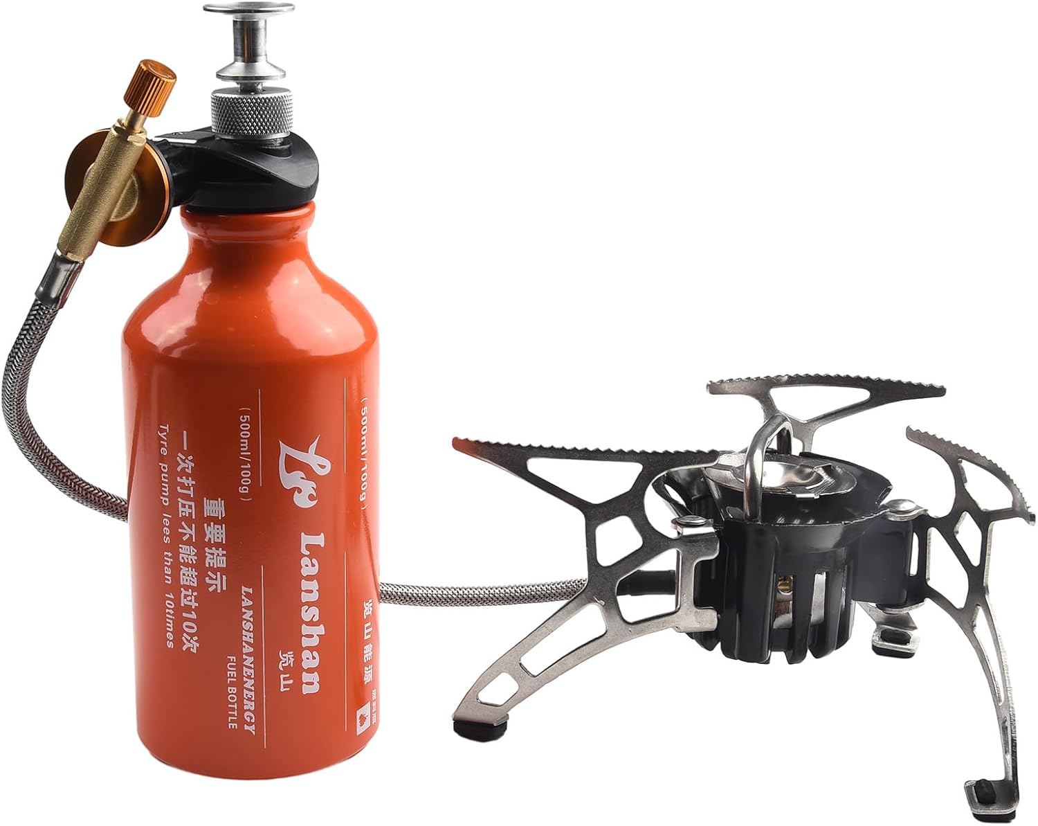 Portable Camping Stove Kit, 500ml Fuel Bottle Foldable Multi-Fuel for Diesel Kerosene Gas with Pump Aluminum Alloy Stainless Steel
