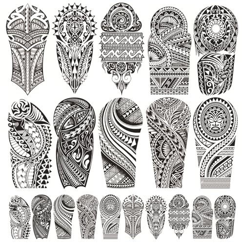 20 Feuilles 3D Noir Faux Tatouages Ephemere Tatouage d'Épaule Demi-Bras Imperméable Faux Tatouage Autocollant Body Tattoo Sticker Tatouages Temporaires...