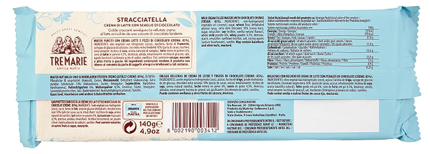 Ancora Uno Stracciatella Wafer Farciti con Crema Latte e Scaglie di Cioccolato Fondente per tre marie 140g