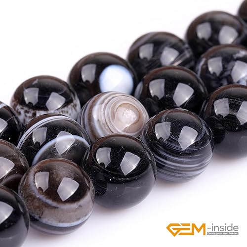 Miniatura 56 de GEM-Inside - Cuentas sueltas de piedra de lava negra natural de 0.315 in para hacer joyas, 15 pulgadas Cordierita de grado A