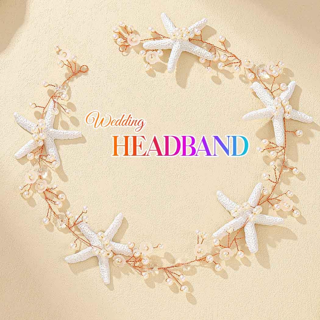 Atigy Starfish Wedding Hair Vine Silver Pearl Bridal Headpiece Mermaid Beach Hair Accessories for Women (Rose gold, One Size) - Image 2