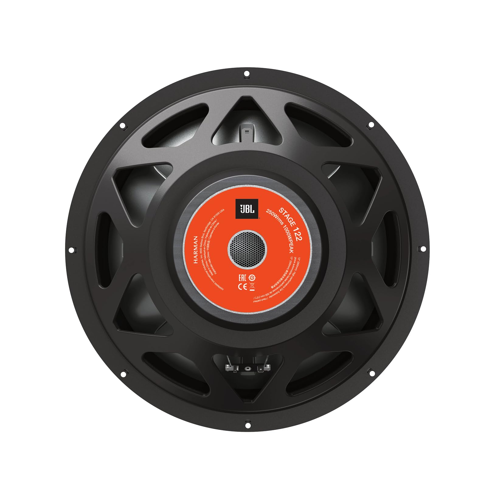 JBL Stage 122 12'' (30cm) Subwoofer, Noir | 250 W RMS / 1000 W crête, 91 dB, 4 Ohm, 34-200 Hz, cône polypropylène, suspension caoutchouc, bobine 50,8 mm, noir.