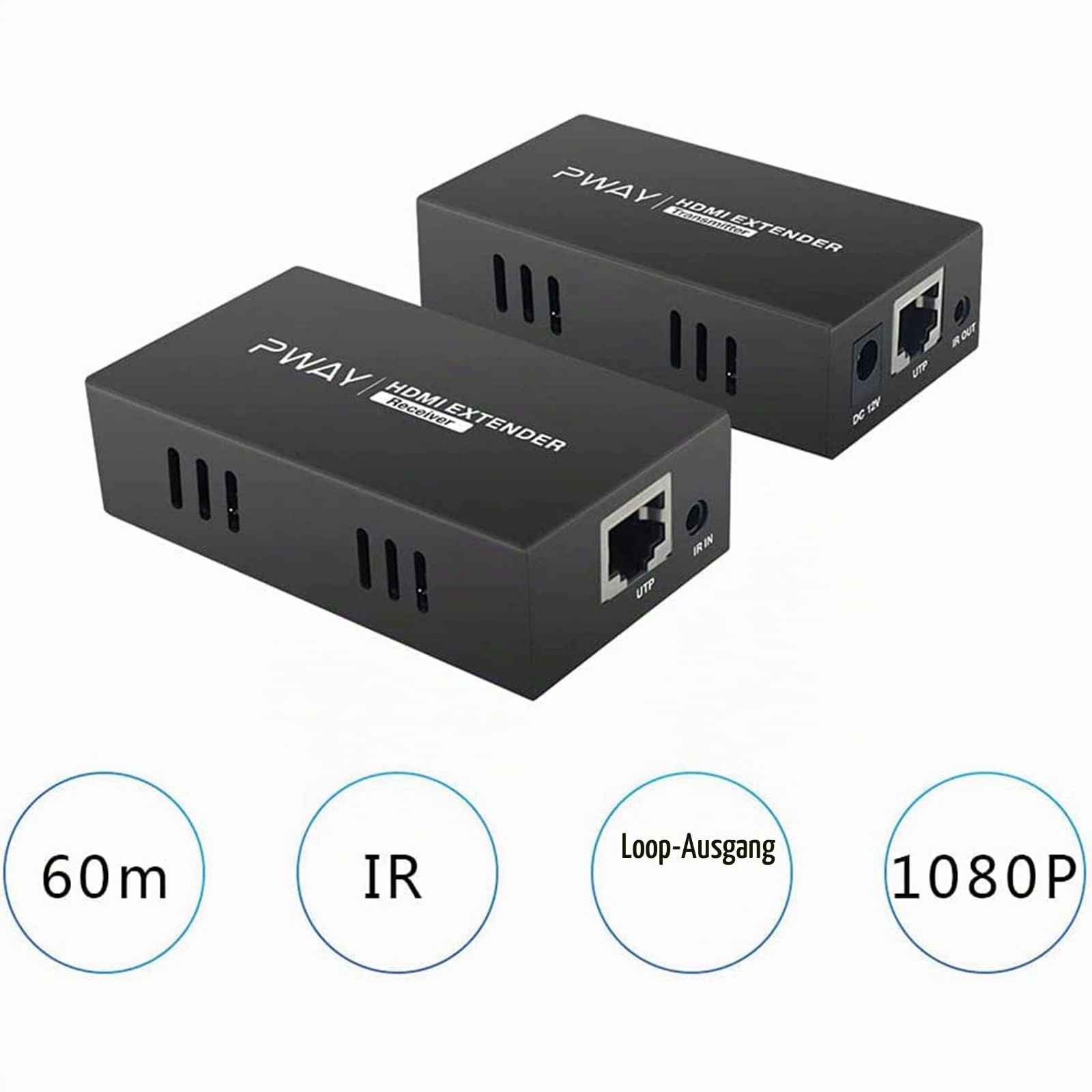 PWAY PW-HT225PIR HDMI Extender 195ft/ 60m Übertragung über Einzelne Cat5e / 6/7 Full HD 1080P Unterstützung IR Steuerung 3D EDID Loop-Funktion