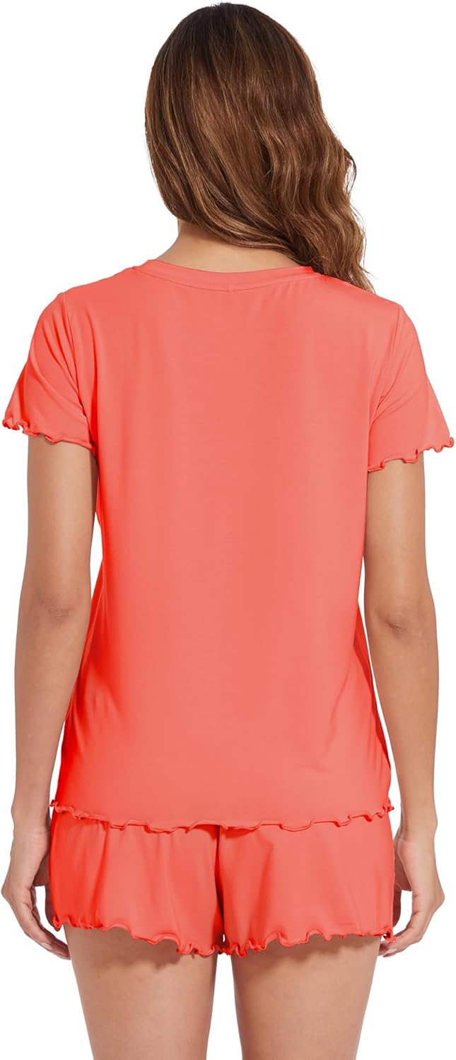 WiWi Soft Viscose from Bamboo Pajamas for Women Summer Short Sleeve Top with Shorts Pajama Set Cooling Sleepwear S-XXL - Image 2