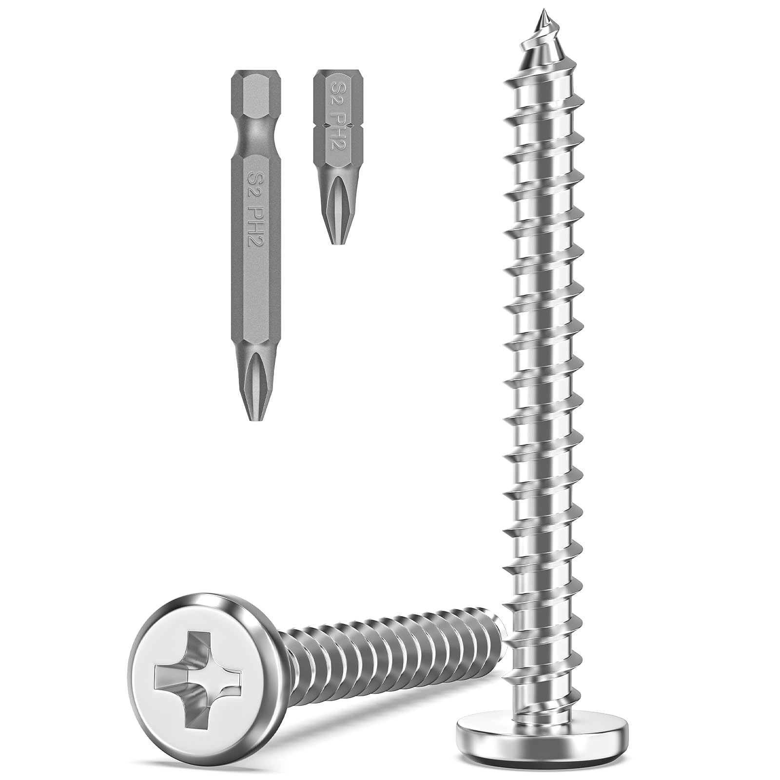 Valorada 20Pcs M4 Screws for Wood, M4 x 35mm Flat Head Self Tapping Screws, 304 Stainless Steel, Phillips Drive with 2Pcs Bits