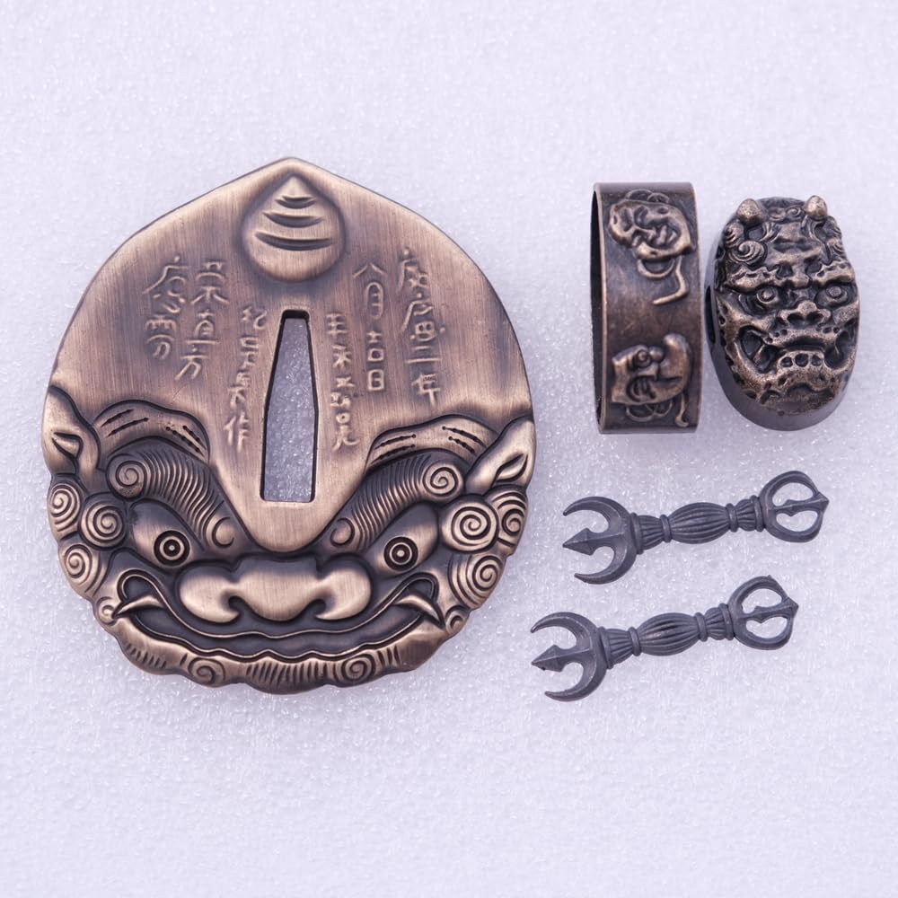 Samurai Sword Koshirae Set，Alloy Tsuba Fuchi Kashira Menuki Katana Fittings (HJ106, 3.14in-3.54in, 2.75in-3.14in,)