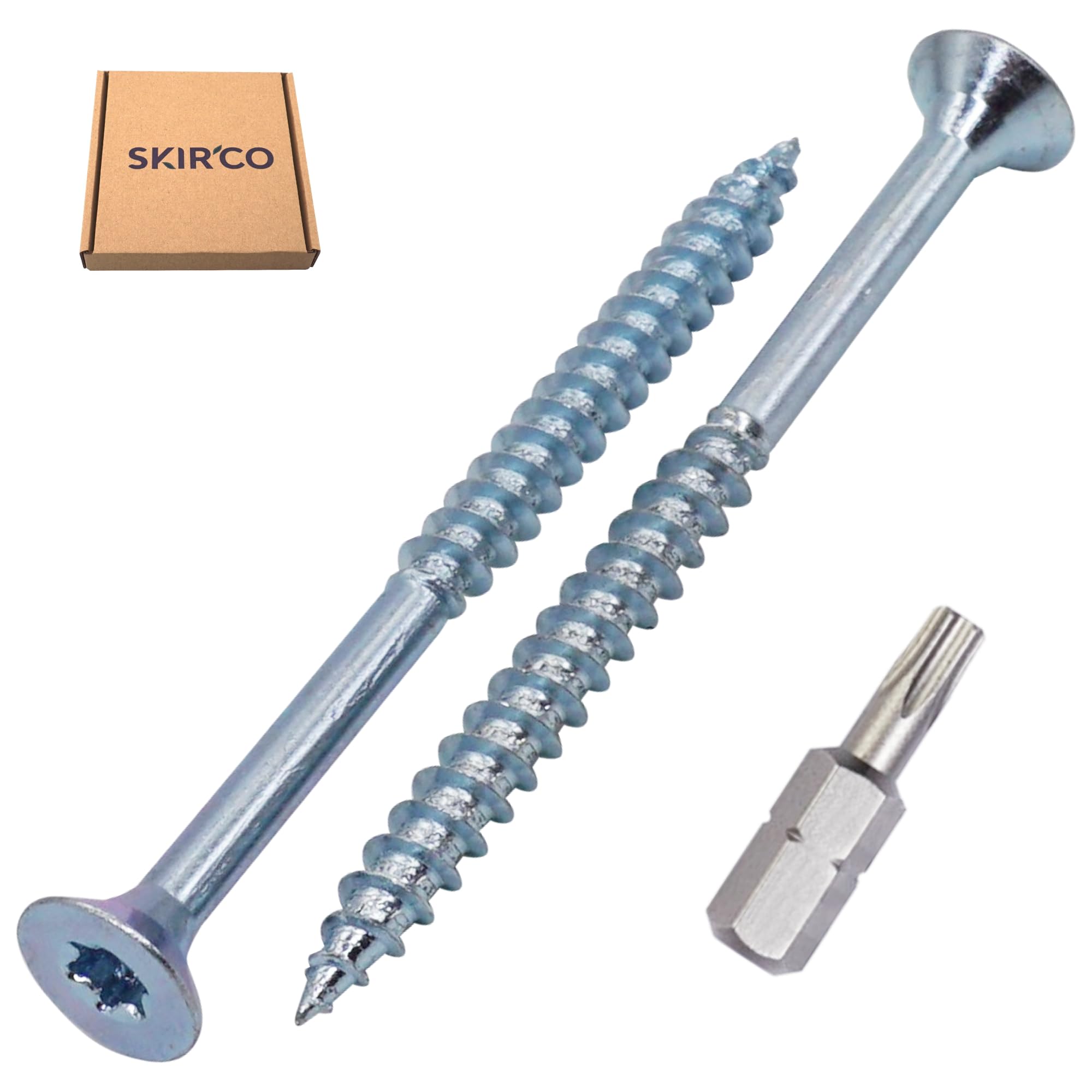 SKIR'CO (10 pcs) Zinc Plated Steel Wood Screws 6.0 x 80 mm, Torx Countersunk Head Screws, Chipboard Screws, Partially Threaded - Image 2