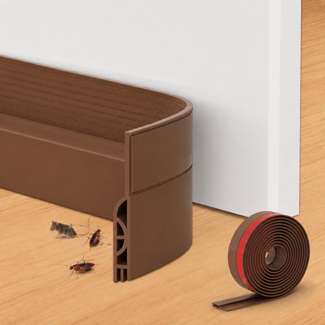 118" Extra Long Door Draft Stopper, Weather Stripping Door Seal (Brown)