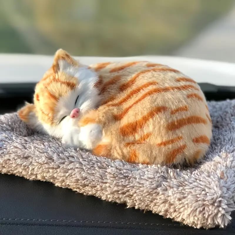 Image of 4Korner Decor Model Sleeping Cat Design Showpiece (Orange) | Car Dashboard Ornament | Home Decor | 130g | 14cm x 19cm x 5cm