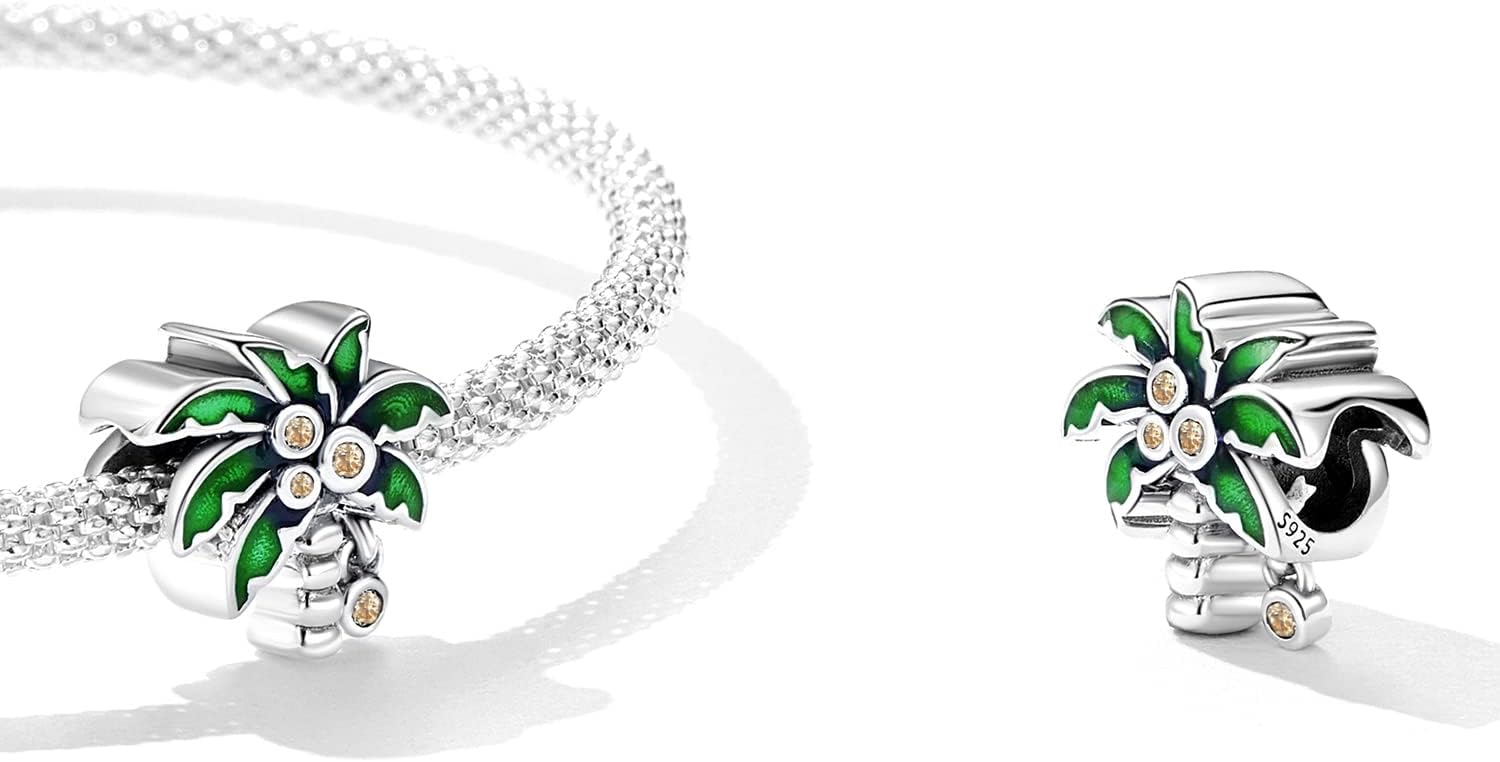 Summer Coconut Tree Charm 925 Sterling Silver Charm Fits For Pandora Bracelet Necklace