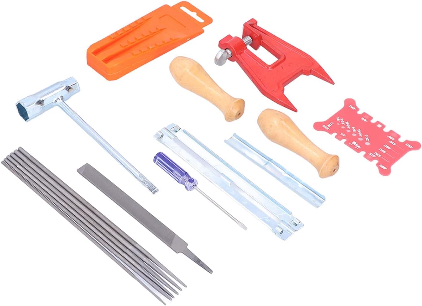 Kit de afilado de cadena de motosierra de 16 piezas, juego de herramientas de afilador inalámbrico con limas planas redondas, soportes de archivos y cuñas de tala para mantenimiento de barra guía en