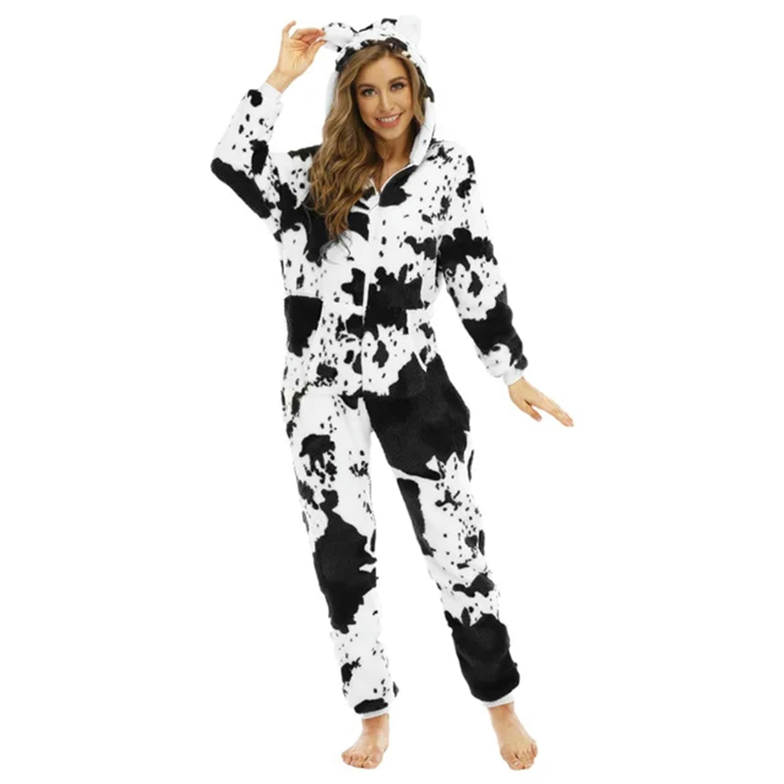 Onesies dla kobiet Onesies damskie zimowe ciepłe śpioszki z kapturem zestawy piżamy z długim rękawem zamek błyskawiczny bielizna nocna