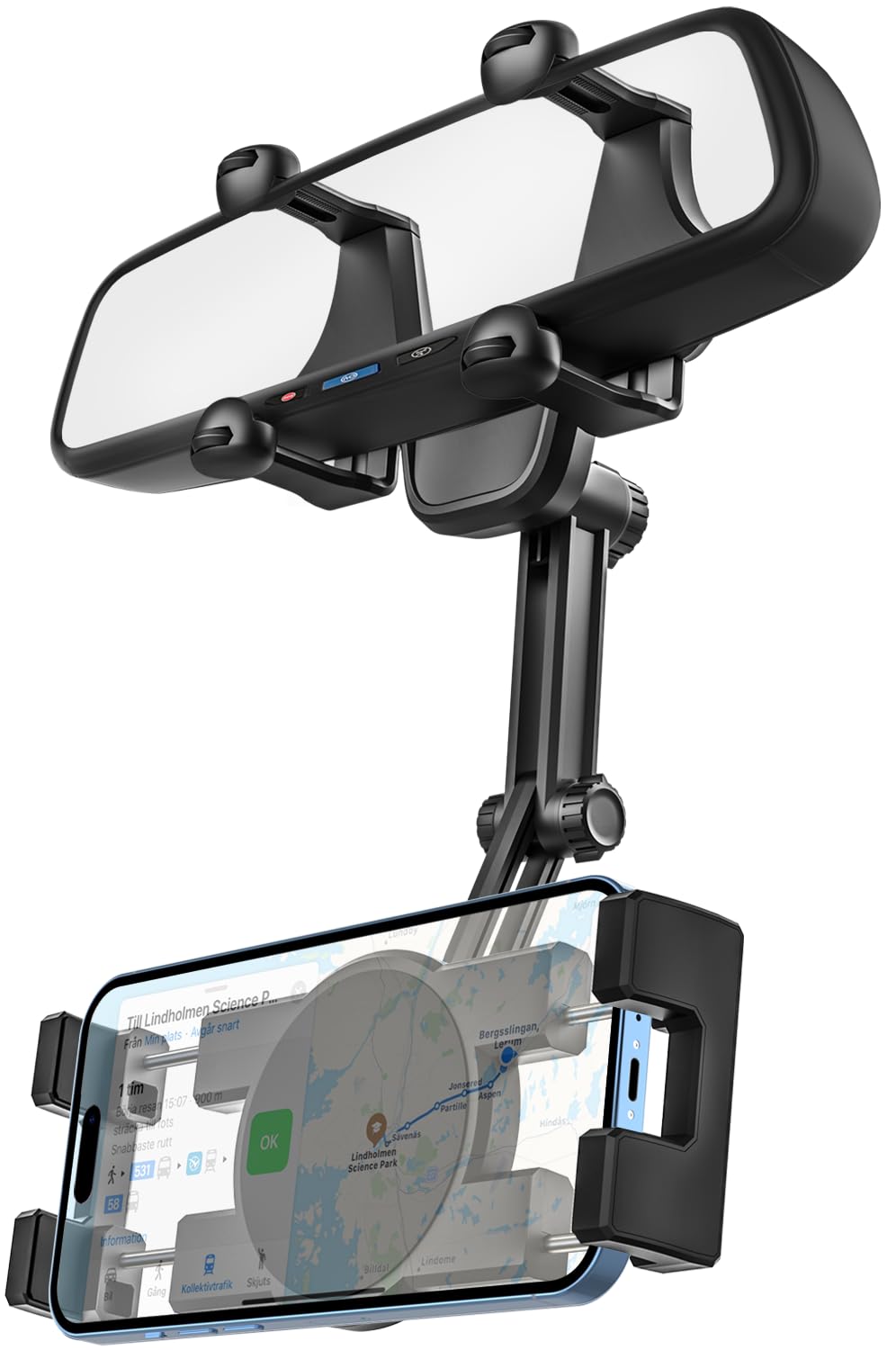 Rear View Mirror Car Phone Holder - [Four Claws Anti-Shake] Cell Phone Mount for Car Rearview Mirror with Multifunctional 360° Rotatable & Retractable Universal Clip for iPhone 16 15 14 13 12 Pro Max