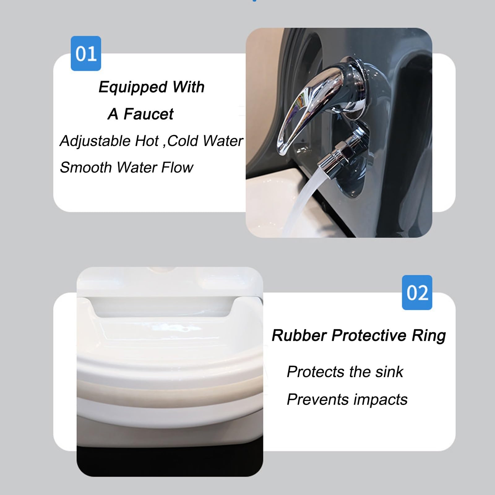 Plegable Fregadero Camper con Grifo, Fregadero Cocinade Acrílico, Incluye Desagüe, Apto para Caravanas, Autocaravanas y Caravanas(Gray)
