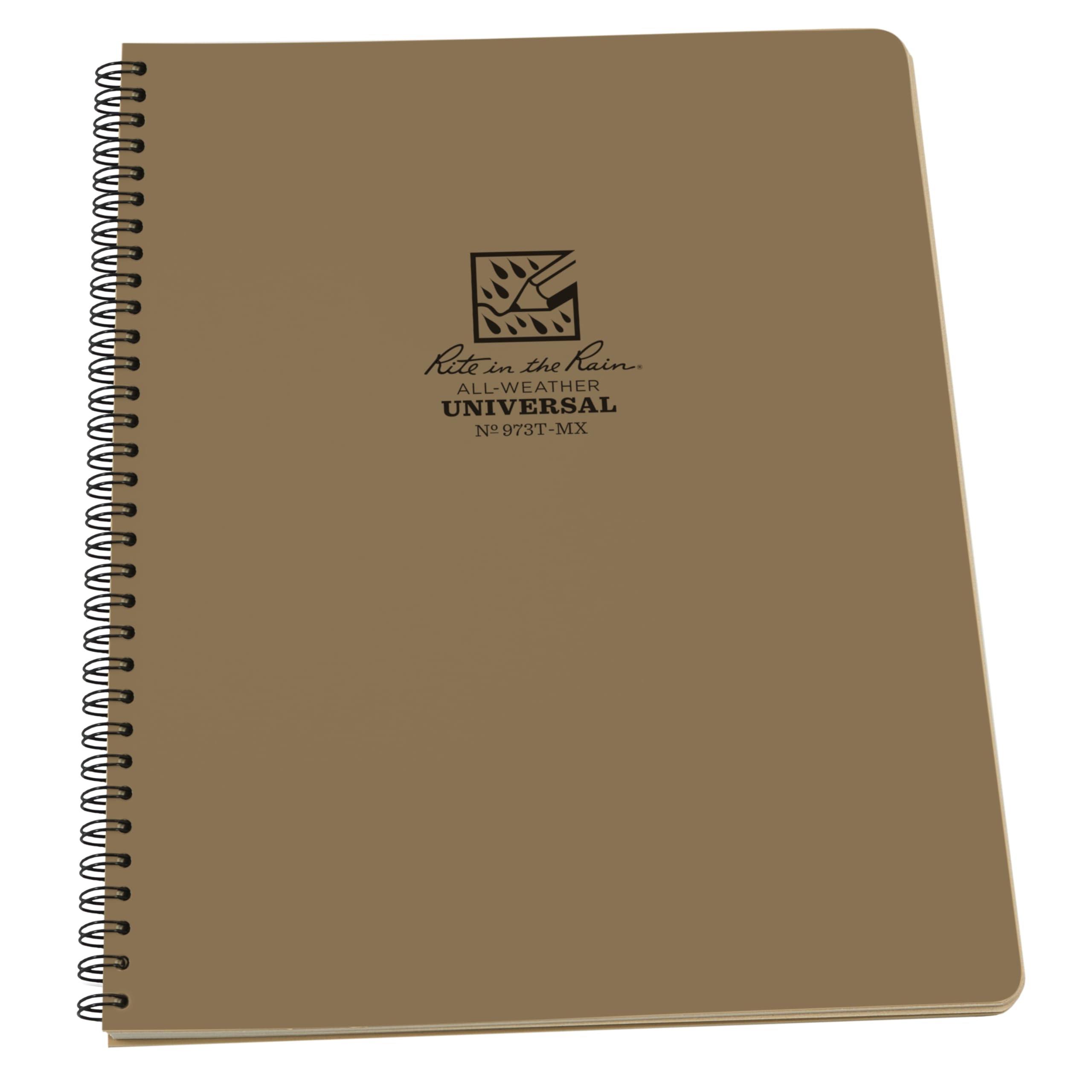 Rite In The Rain Waterproof Paper Side Spiral Notepad Tan Polydura Cover 84 Pages 42 Sheets Imperial and Metric Rulers, 4 ⅝ x 7- Inch, Brown