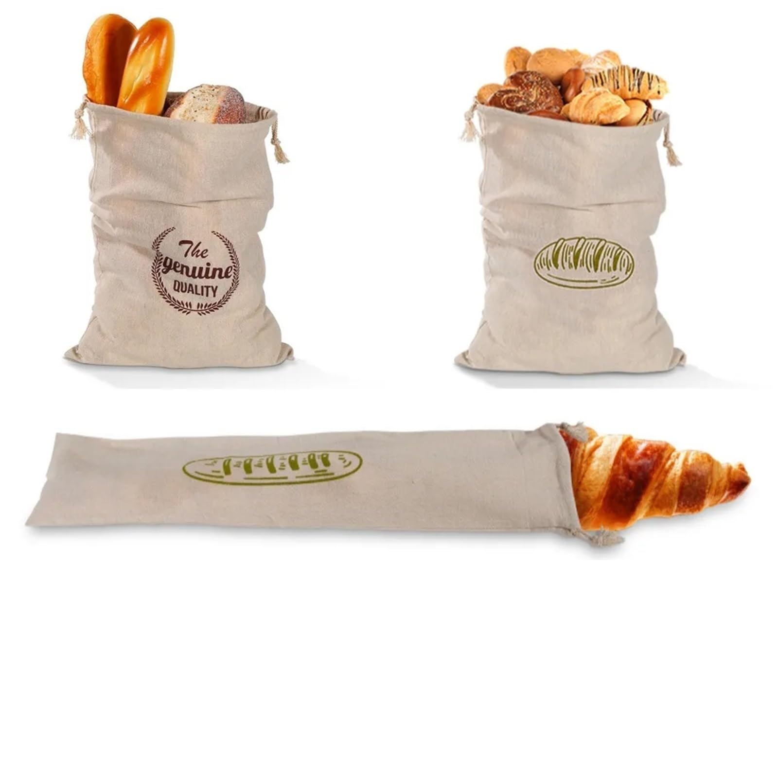 Sacco porta pane in lino Sacchetti for il pane in lino riutilizzabili con coulisse, grandi, lavabili, portaoggetti da cucina, 3 pezzi, multicolore(Mix-3pcs)