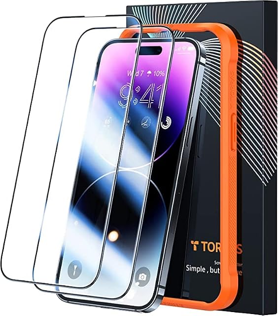 TORRAS For iPhone 14 Pro Screen Protector Glass [Military SGS Certified Drop Protective] [Top German 9H+ Glass] 1:1 Full Screen Coverage iPhone 14 Pro Screen Protector Tempered Glass - 6.1''