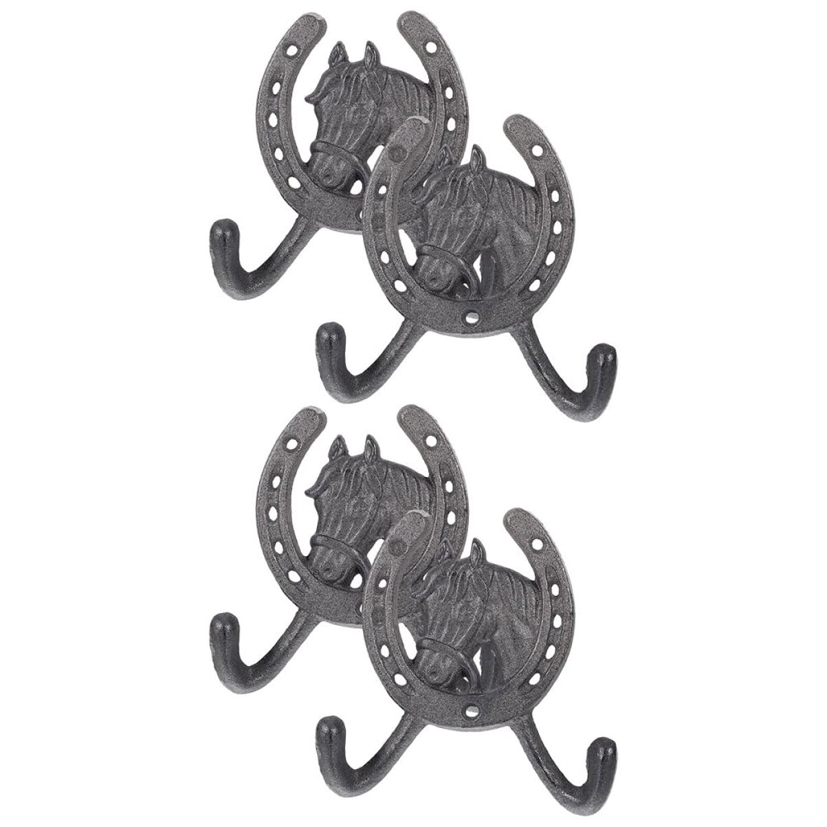 Ganci da Parete a Ferro di Cavallo in Ferro Battuto, Stile Retrò, Doppio Gancio, 4 Pezzi, per Cucina e Camera da Letto