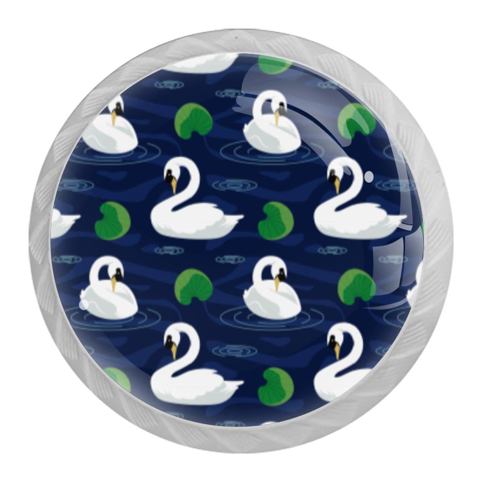 Tqmspg Multi05 4 Pieces Drawer Pulls Swans Pattern Door Knobs Dresser Handles For Kitchen Wardrobe Cupboard Hardware Furniture