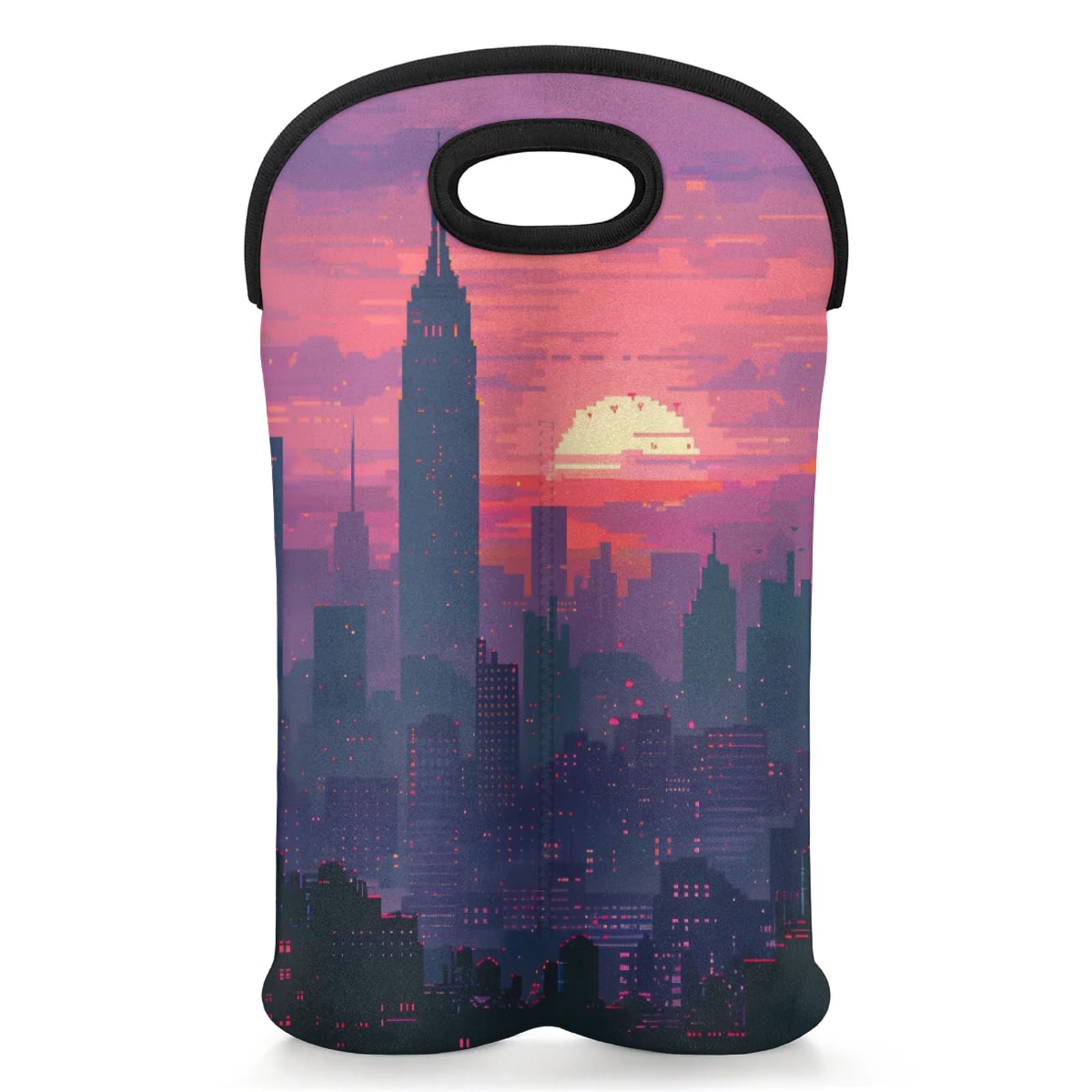 GzLeyigou 2 Bottles City Wine Bag Sleeve Totes Neoprene Protective Wine Carrier Bag for Wine,Water, Champagne, Beer, Baby Bottles,Gift 14.5 x 10 Inches