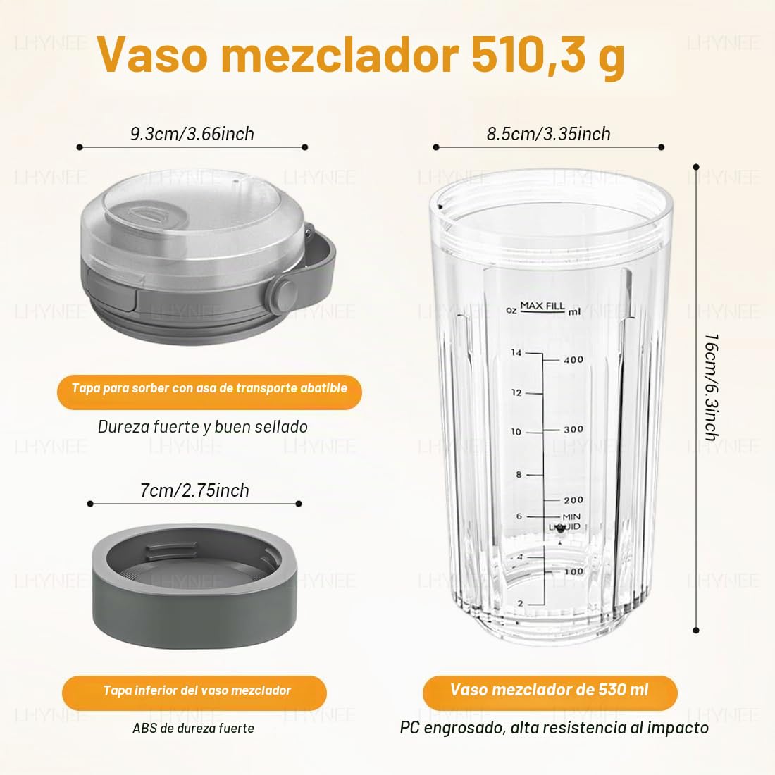 Vaso de Repuesto con tapa compatibilidad para Ninja Blast | 530ml con tapa para beber y a prueba de derrames, Repuestos para batidora compatibilidad para BC100/BC151 las series