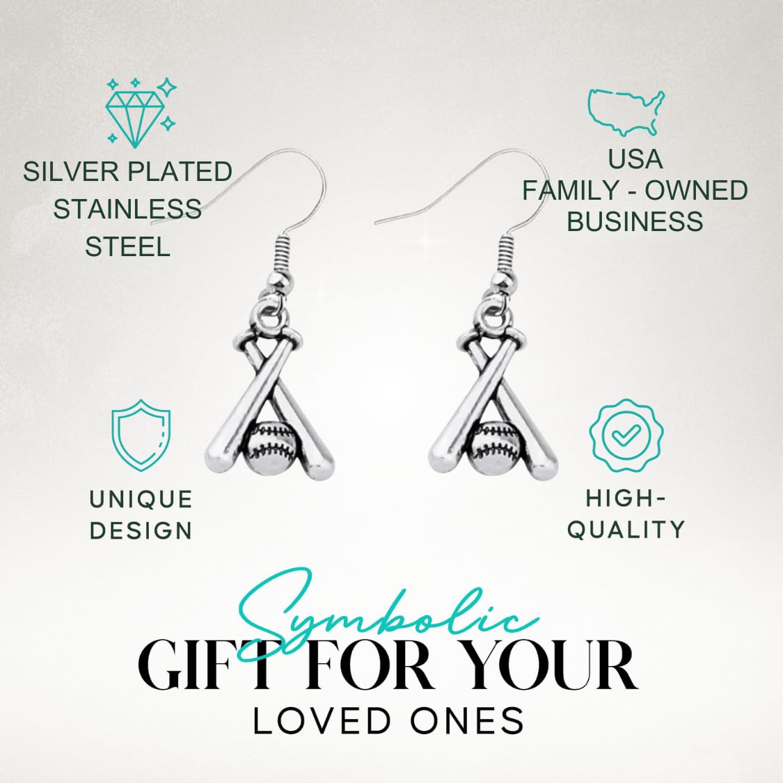 Baseball Bat Earrings – Silver Tone Dangle Earrings with Crossed Bats and Ball Design – Lightweight Sports Jewelry Gift for Baseball and Softball Players or Fans