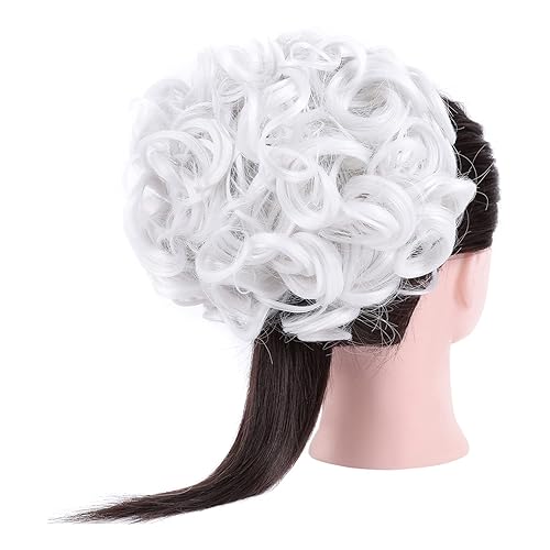 Miniatura 7 de GIRLSHOW Peines de cabello rizado con clip para cola de caballo, bandeja de plato de chignon sintético, extensiones de cola de caballo (rubio ceniza