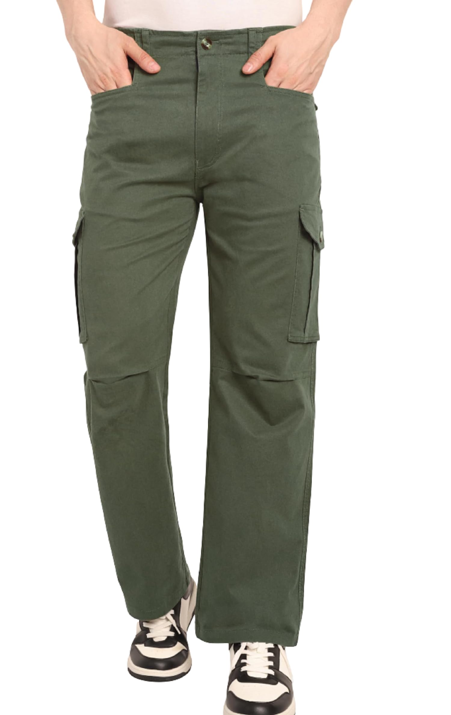 Men's Cotton Blend Cargo Track Pants | Stretchable Multi Pocket Trousers | Relaxed Fit Gym Training Bottom | Outdoor Travel Streetwear Utility Cargo Pant with Button Closure-image-13