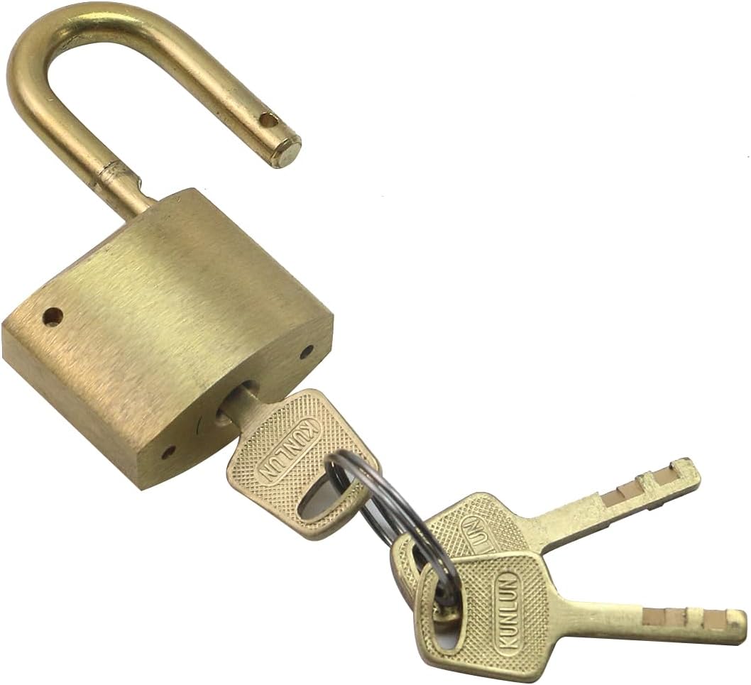 Padlock Antique Heavy Duty Brass Door Lock with Hasp Keys for Sheds Fence Toolbox Gate Gym Lockers, 7.5cm