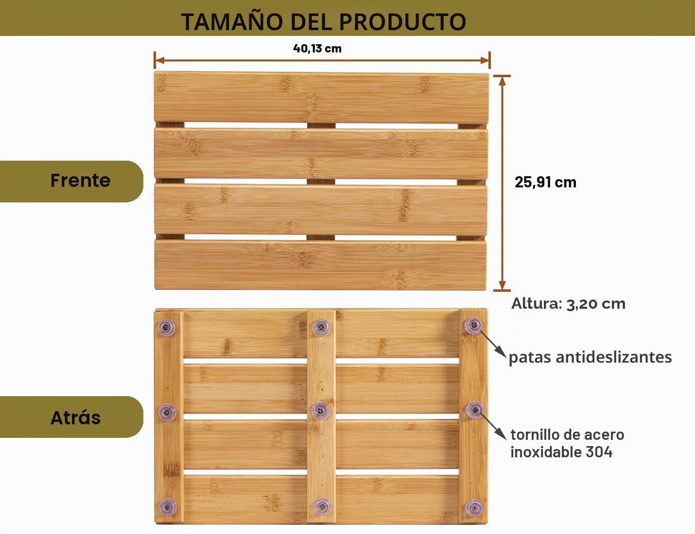 Tapete de baño de bambú para Ducha, tapete pequeño Antideslizante de Madera de bambú para Interior o Exterior (15.8 x 10.2 Pulgadas)