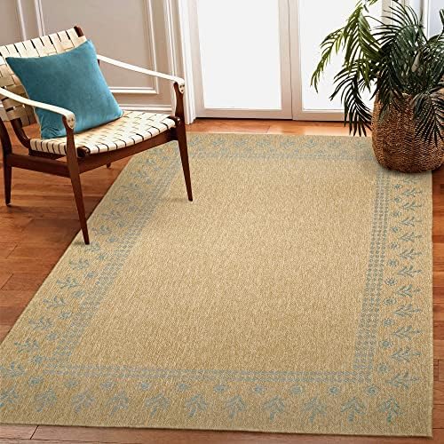 Liora Manne Sahara Indoor/Outdoor Power Loomed Synthetic Blend Low Profile Area Rug - Traditional Border Casual Accent (Block Print Border Aruba) (7'10" Square)