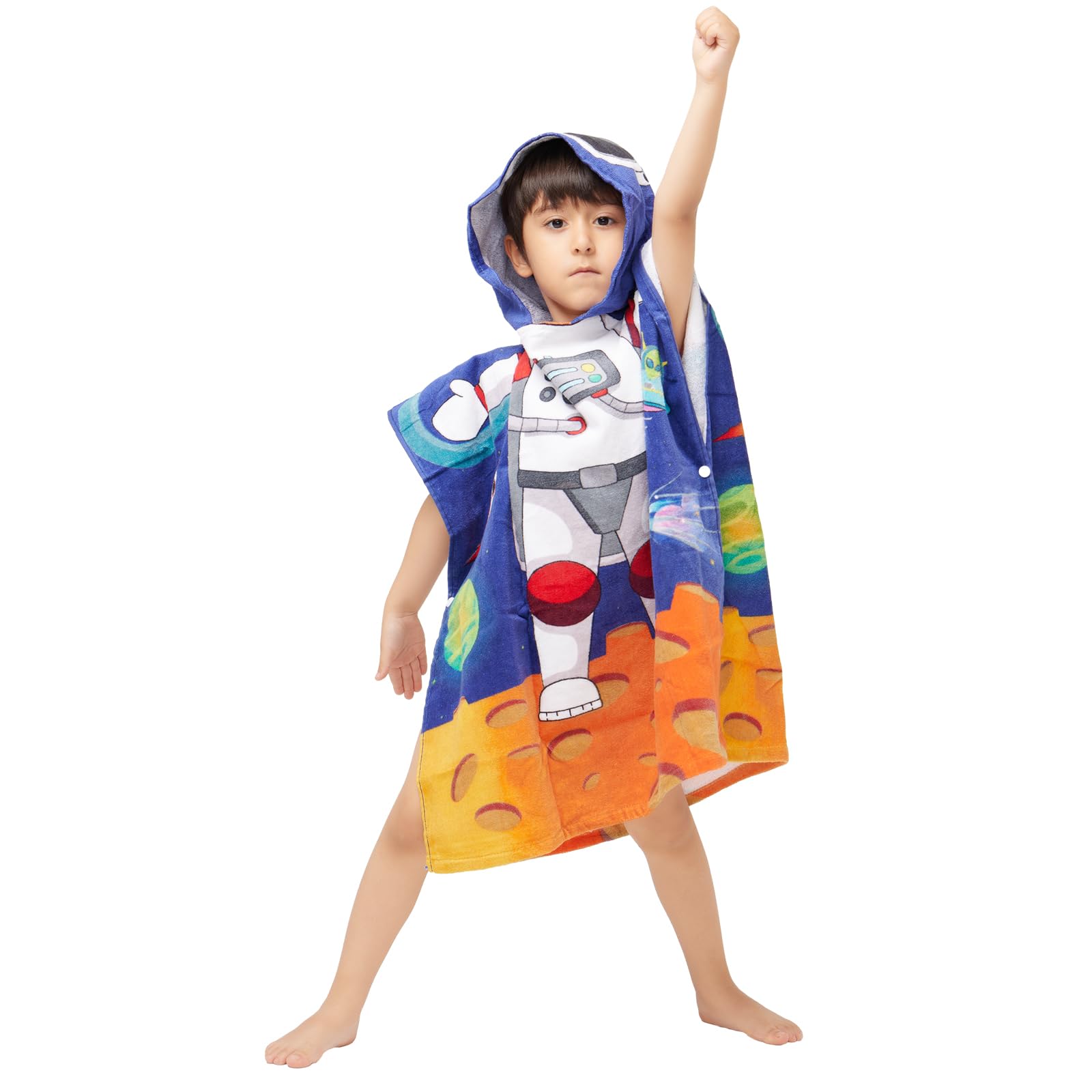 Toalla con capucha de algodón 100% para niños pequeños de 2 a 6 años, niños, niñas, baño, piscina, playa, poncho de playa absorbente y suave, pequeño astronauta
