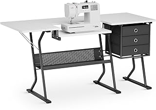 MoNiBloom 60" Sewing Craft Table, Large Sewing Machine Table w/Adjustable Shelf & Enlarged Cutting Space, Sturdy Computer Desk with Storage Drawer