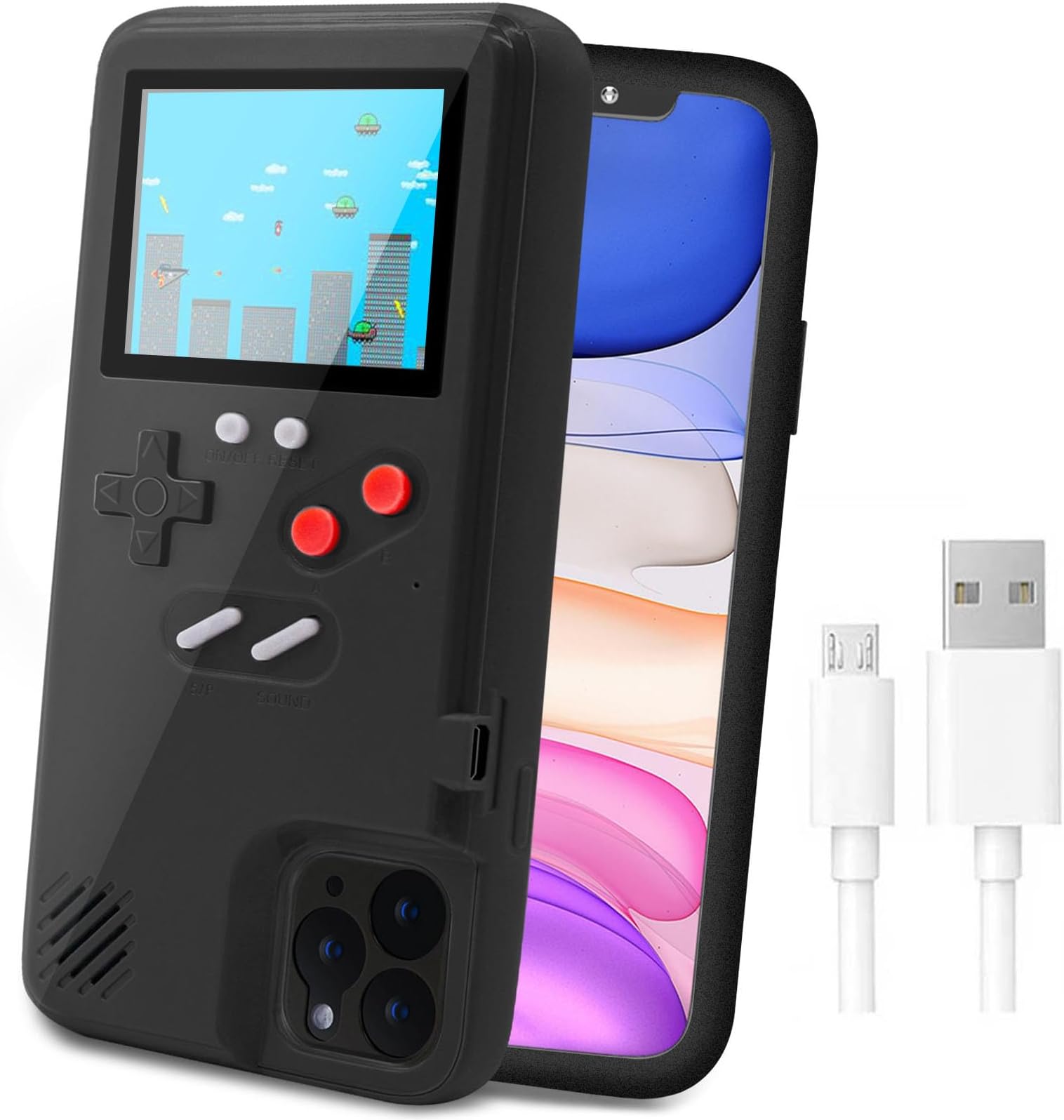 LucBuy Game Console Case Compatible for iPhone 11 Pro, Retro Protective Cover Self-Powered Case with 36 Small Games, Full Color Display, Shockproof Video Game Bumper ONLY for 11 Pro - Black
