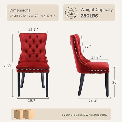 Miniatura 2 de Juego de 4 sillas de comedor de terciopelo burdeos, Silla tapizada de tela para cocina y comedor, sillas de comedor modernas de mediados de siglo,