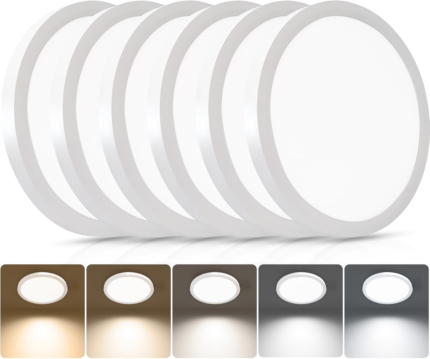 18W 2160LM Flush Mount Ceiling Light Fixtures, 2700K 3500K 4000K 5000K 6500K Selectable, 180W Equivalent, 9 Inch Flat LED Ceiling Lights for Bedroom Hallway Porch Closet, 6Pack, White