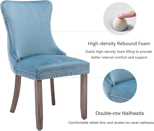 Miniatura 29 de Juego de 4 sillas de comedor de terciopelo negro, sillas de comedor tapizadas con respaldo copetudo con patas de madera maciza, sillas de comedor