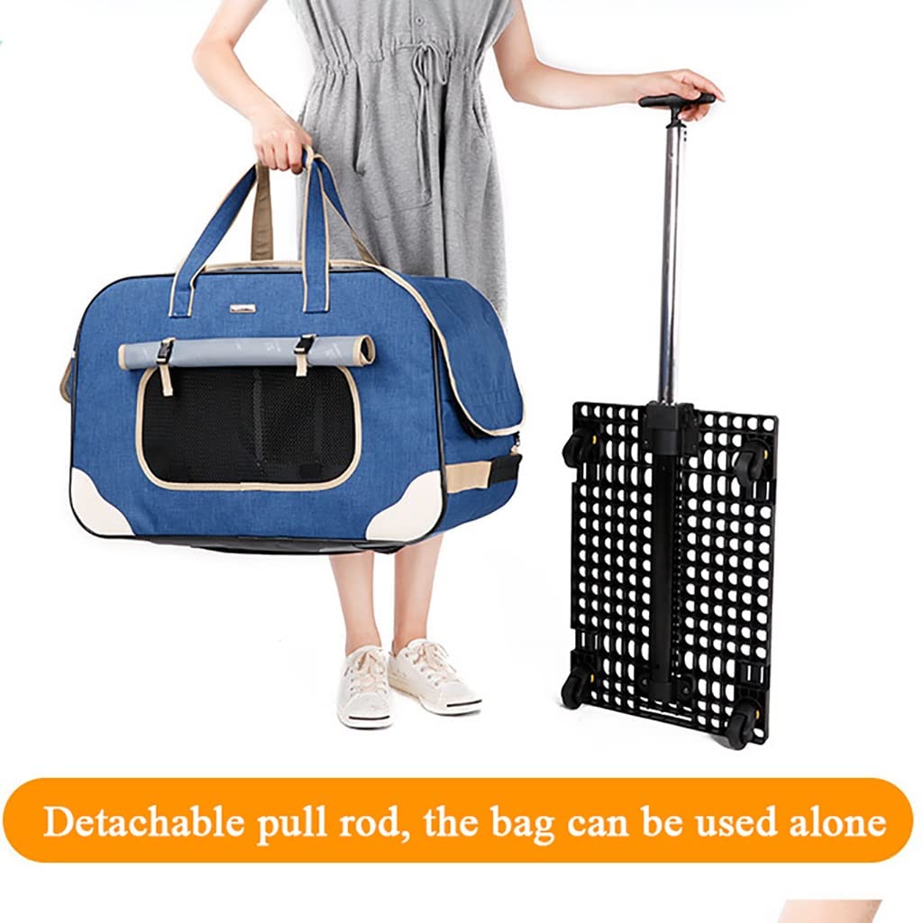 Transportín con ruedas para mascotas con ruedas desmontables, transportador con ruedas de viaje para perros/gatos pequeños y medianos de hasta 29 libras, plegable y transpirable (color: gris)