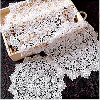 DINGFENG 6 Pcs Round Cutout Coasters, Handmade PlacematsLace Embroidered Coasters, Table Plate Bowl Insulation Pads, Fabric Decoration, Cotton White Lace Placemats for Home Party Decor (White)