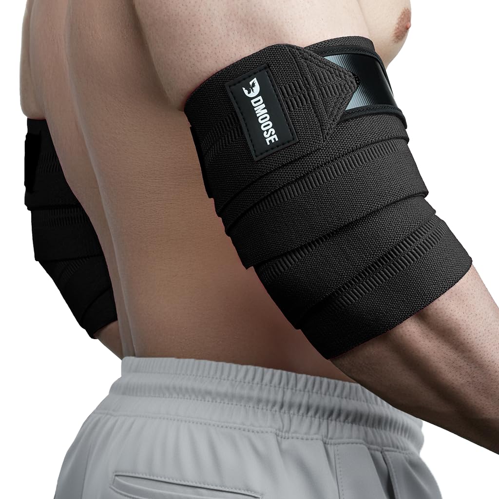 DMoose Fitness Elbow Wraps for Weightlifting (Pair) 40" Adjustable Brace for Joint Support, Pain Relief & Tendonitis-Elbow Straps for Weight Lifting, Bench Press & Gym Workouts, Band for Men & Women