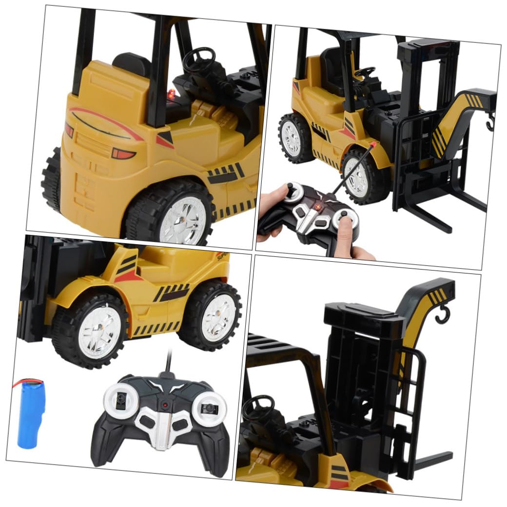 ORFOFE Carrello Elevatore Giocattolo Telecomandato Nero in Plastica Movimenti Agili e Braccio Sollevabile, Set Completo Batteria Ricaricabile per Bambini