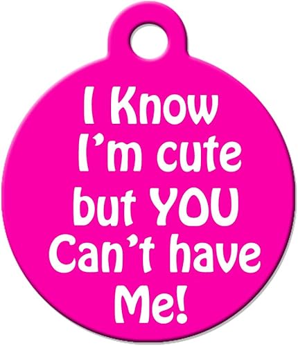 Divertidas etiquetas de identificación de perro y gato para mascotas añade tu información de contacto, personaliza los colores (I Know I'm Cute But