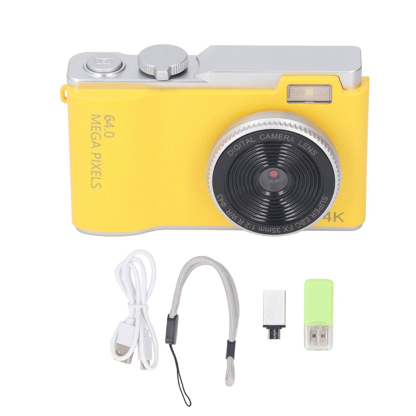 Bewinner Retro Digital Point and Shoot Camera 1080P, 48MP Vintage, FHD Selfie - 2.4in HD Screen, 16X Digital Zoom, Front & Rear Dual Lens (Yellow)