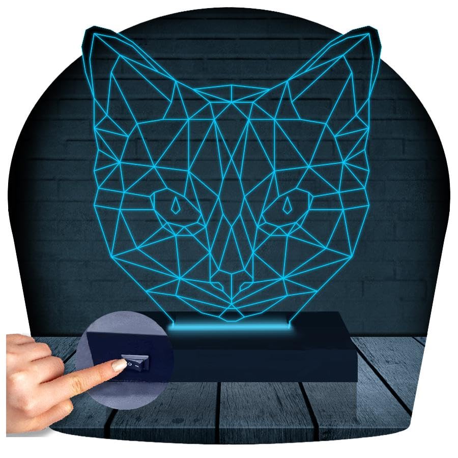 Lumin&aacute;ria Led 3d | Gato | Abajur 13 Azul