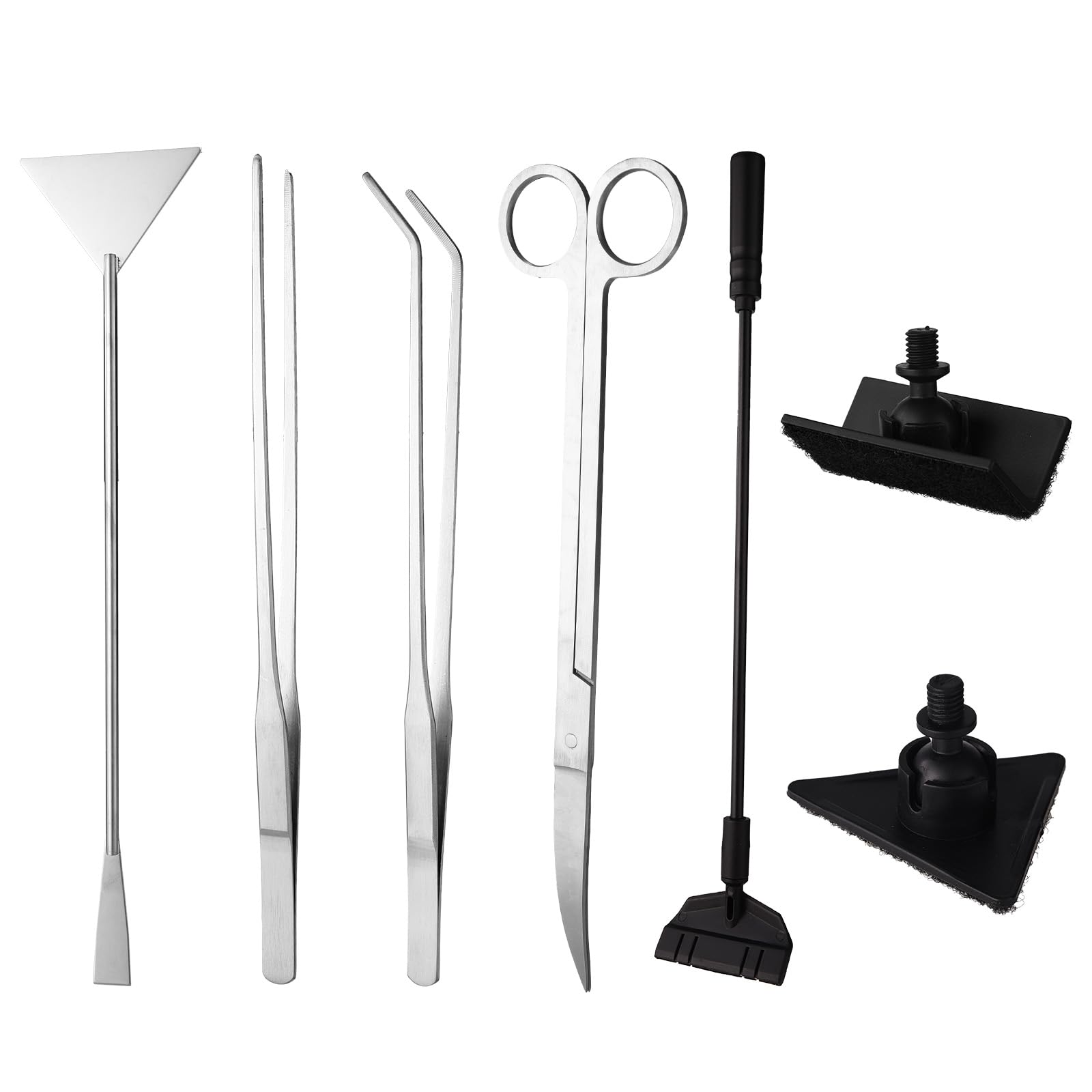 Kit Attrezzi Aquascaping Acquario, Acciaio Inossidabile Attrezzi Piante Acquatiche Pinze Dritte/Curvate Forbici Spatola Raschietto Alghe Teste Sostituzione Lungo Manico Kit Pulizia Vasca Pesci