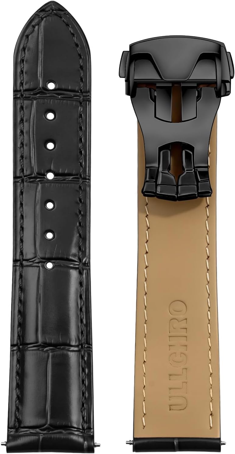 Genuine Leather Watch Strap Deployment Clasp, 22mm Leather Watch Band for Men Women, Soft Ultrathin Classic Replacement, Premium Cowhide Vintage Stylish Accessory