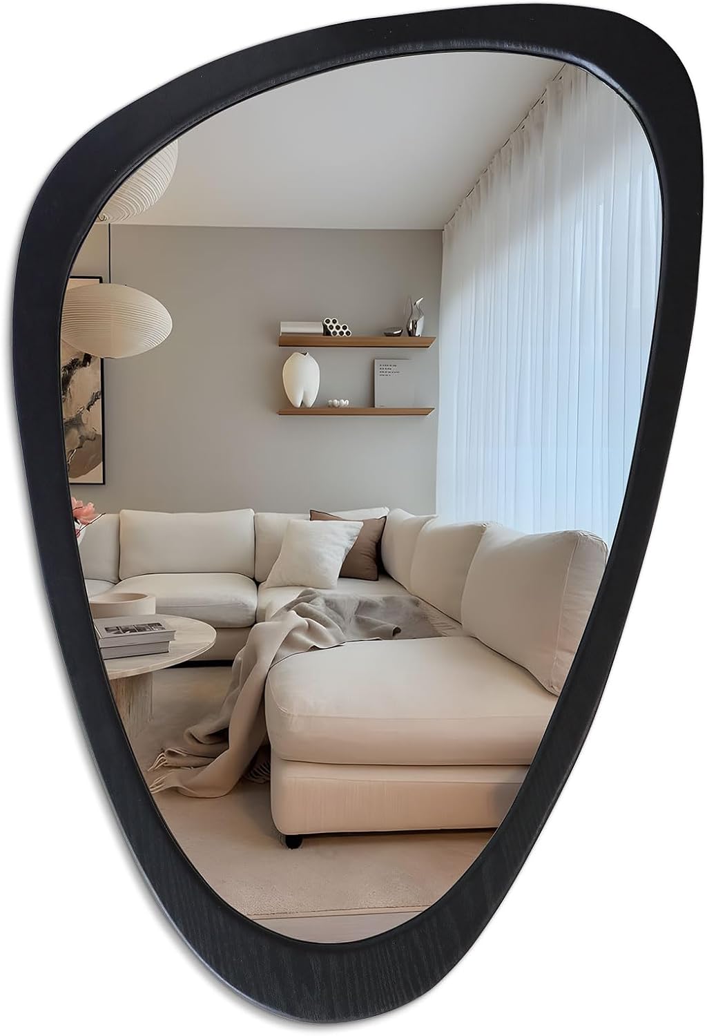 Asymmetrical Irregular Wall Mirror Mid Century Modern Framed Mirror, Abstract Decorative Decor for Entryway Bedroom Bathroom Vanity, Hanging Vertically or Horizontally, 24"x36"