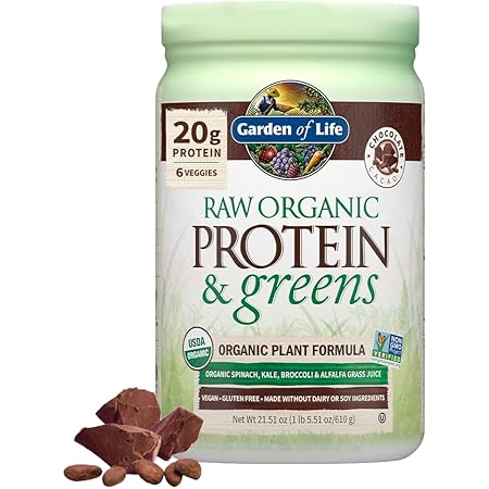 Garden of Life Raw Organic Protein & Greens - Chocolate - Vegan Protein Powder for Women and Men, Plant Protein, Pea Protein, Greens & Probiotics - Dairy Free, Gluten Free Low Carb Shake, 20 Servings