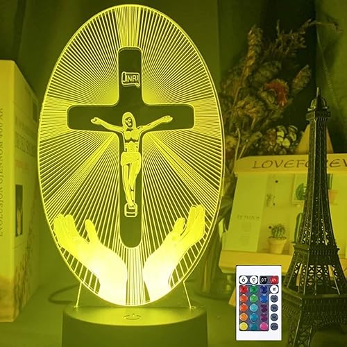 3D Jesús Cruz Control Remoto 16 Colores Luces Nocturnas Ilusión Acrílico LED Lámpara de Mesita de Noche de los Niños Dormitorio Decoración de