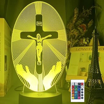 3D Jesus Cross Night Light with Remote Control